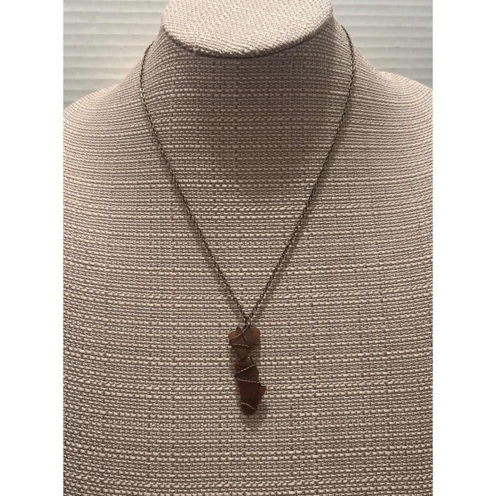 Handmade Wire Wrapped Brown Sea Glass Pendant Necklace Antique Brass Chain 18"